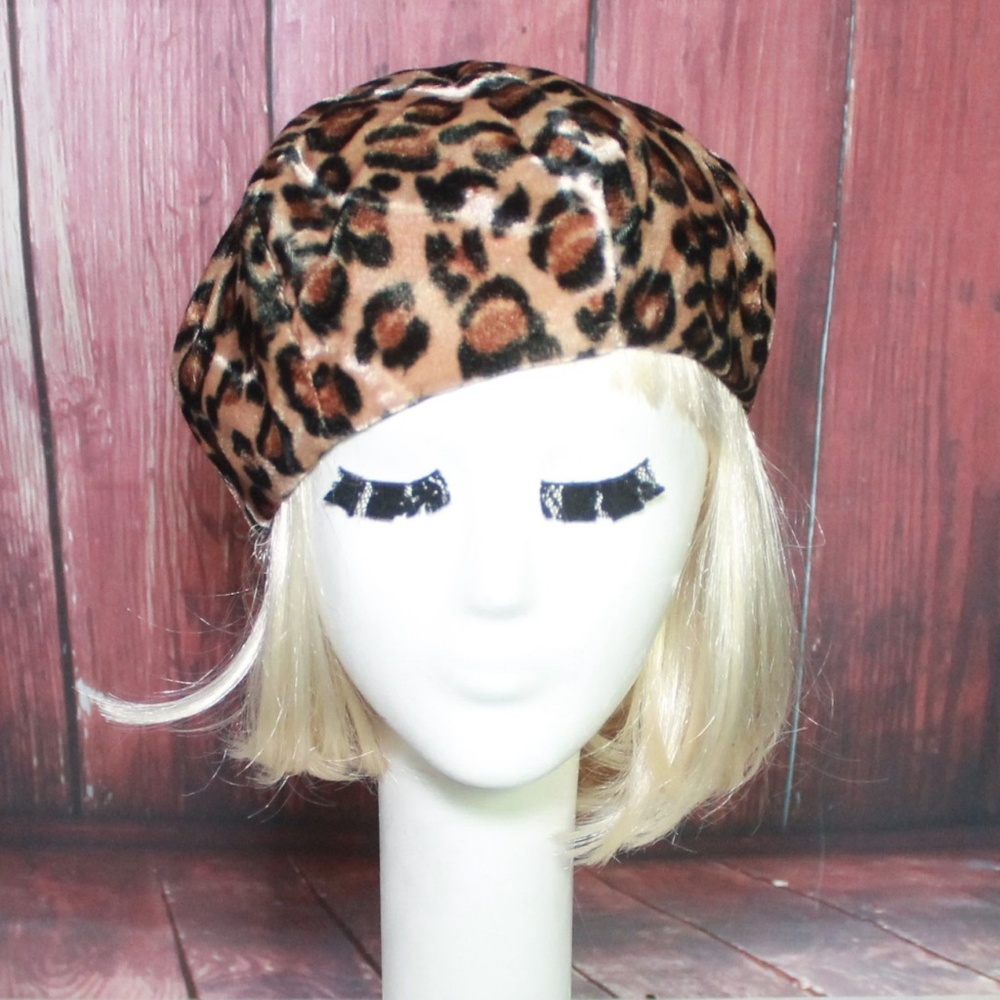 Velvet leopard beret hat - Picture 4 of 5